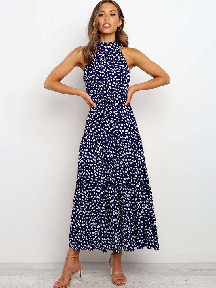 Polka Dot Casual Dresses  Halter Strapless