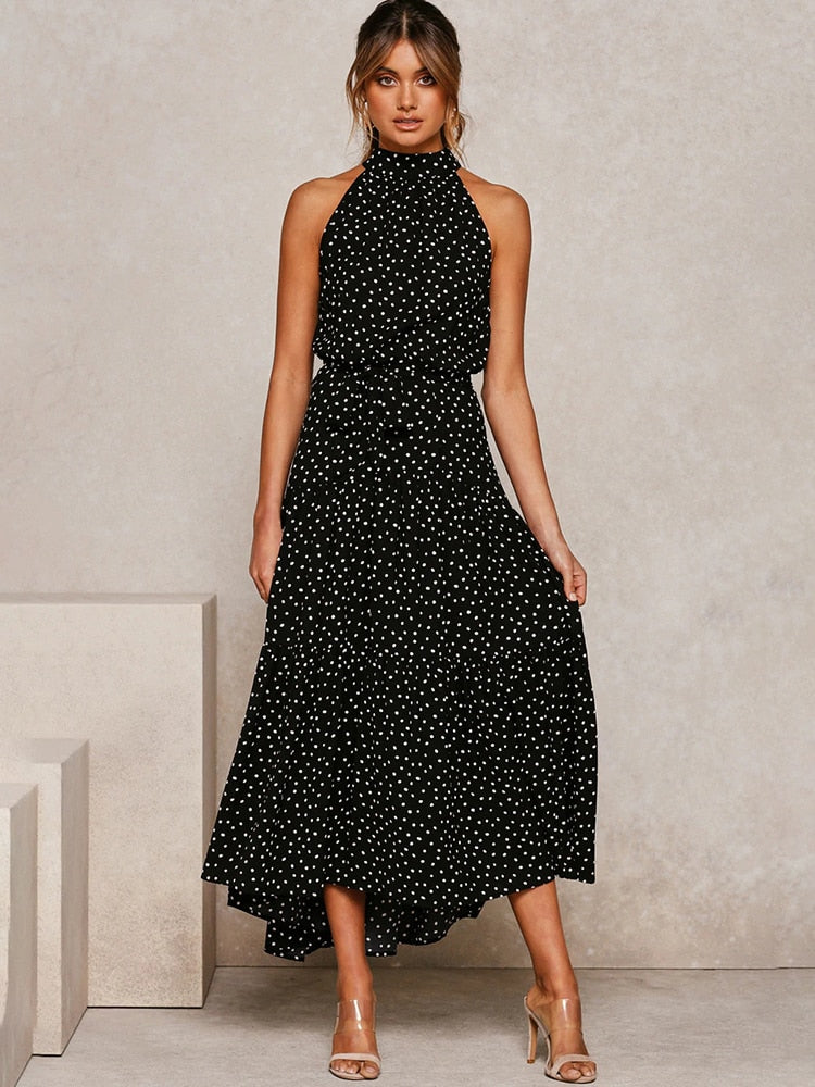 Polka Dot Casual Dresses  Halter Strapless