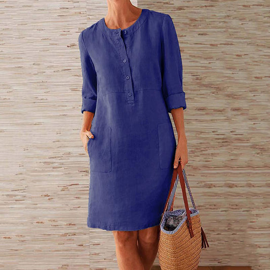 Long Sleeve Cotton and Linen Tunic Dress ``