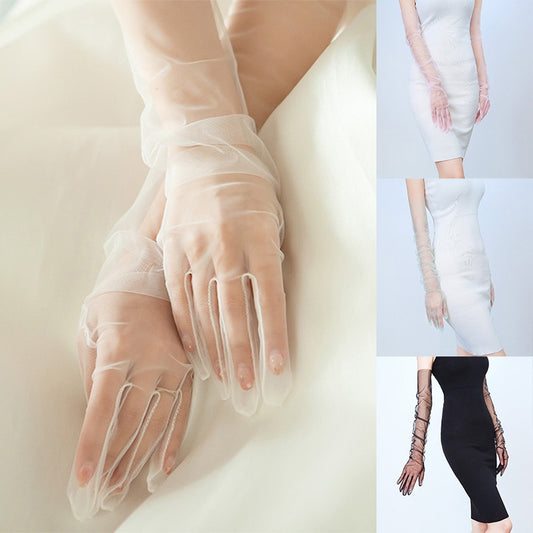 Women Transparent Thin Lace Elegant Tulle Long Gloves