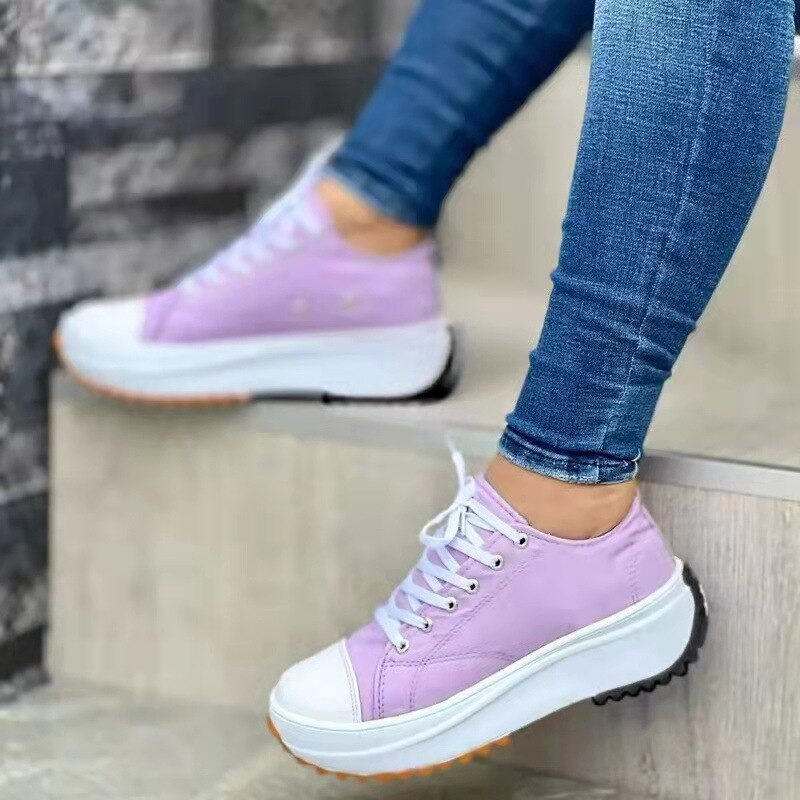 New Women Canvas Woman Platform Casual Sneakers Tennis Ladies Shoes Chunky Sneakers Lace Up Shoe Plus Size Zapatillas Mujer