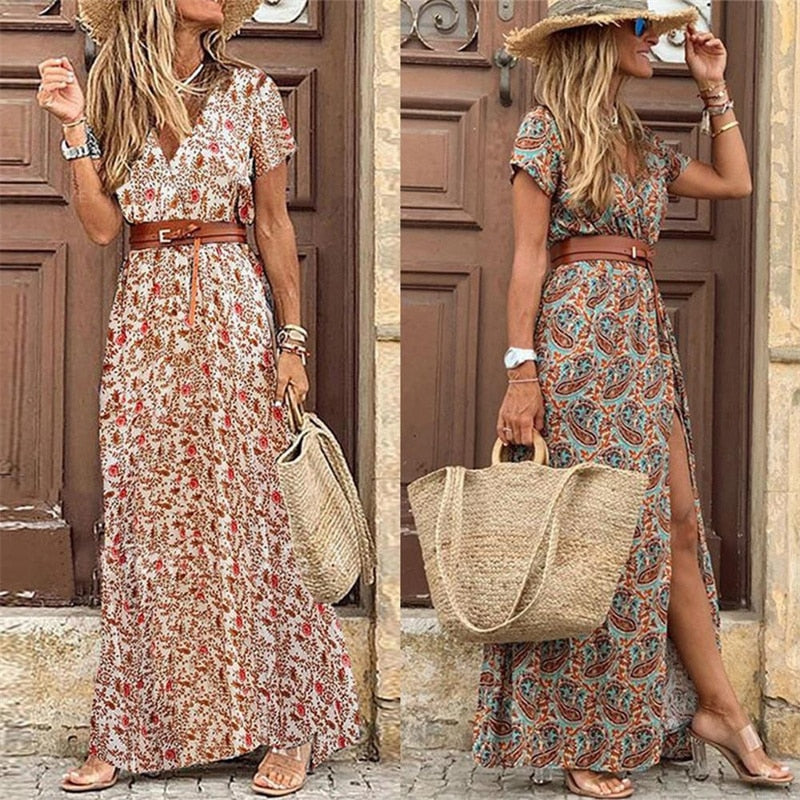 Boho Women Floral Printed Beach Dresses