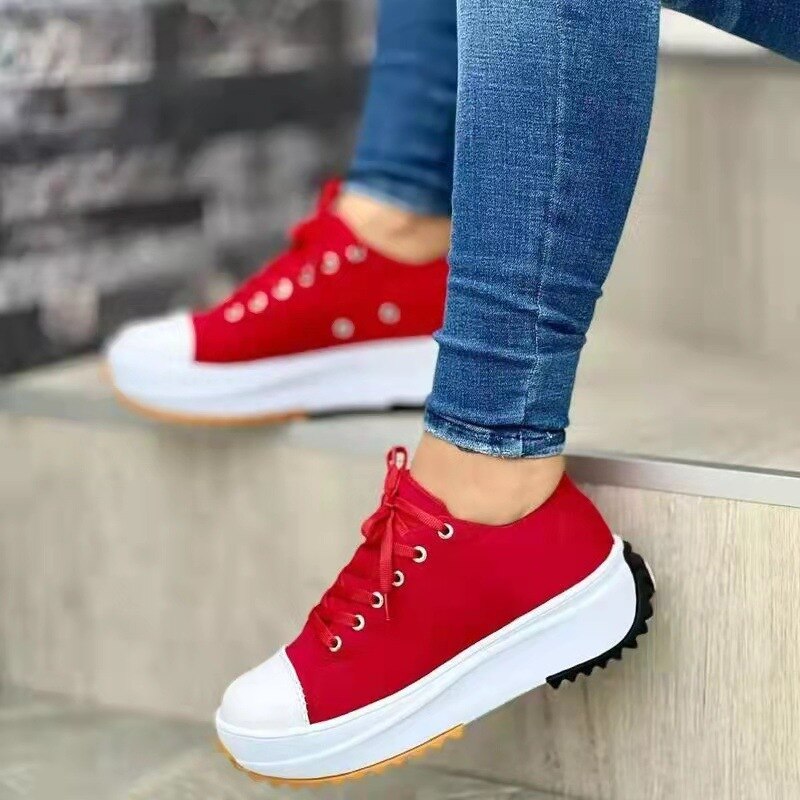 New Women Canvas Woman Platform Casual Sneakers Tennis Ladies Shoes Chunky Sneakers Lace Up Shoe Plus Size Zapatillas Mujer