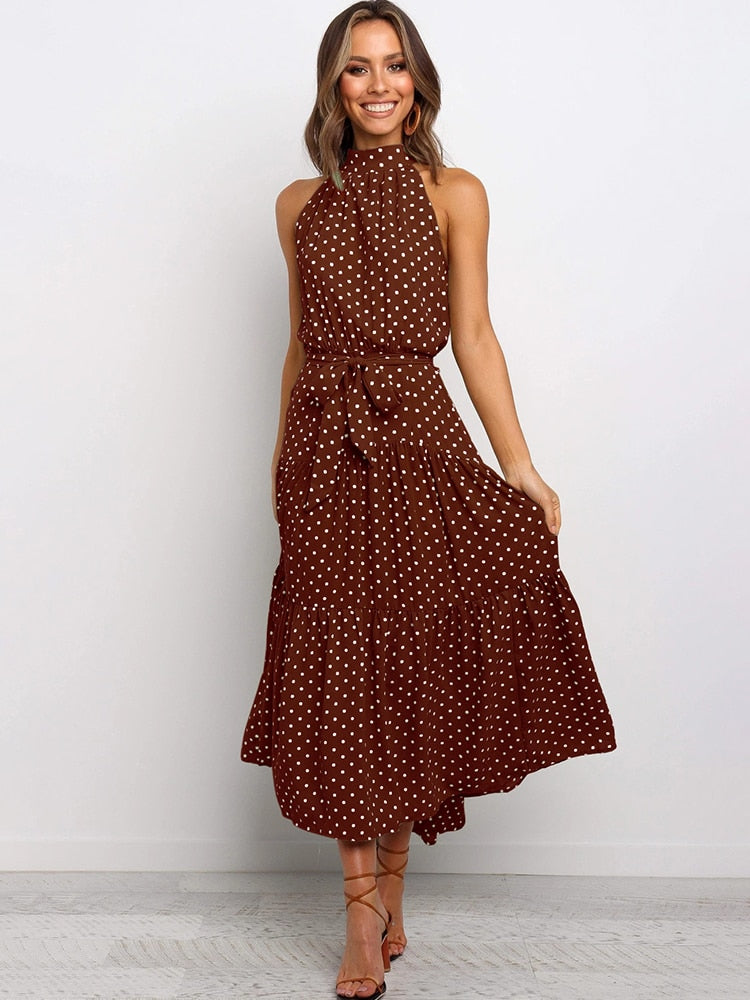 Polka Dot Casual Dresses  Halter Strapless