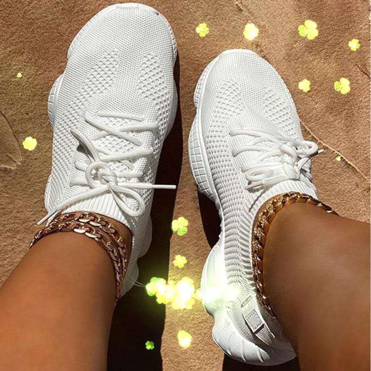 New Women's Sneaker Breathable Knitted Casual Women Socks Shoes Lace up