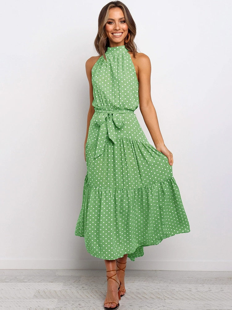 Polka Dot Casual Dresses  Halter Strapless