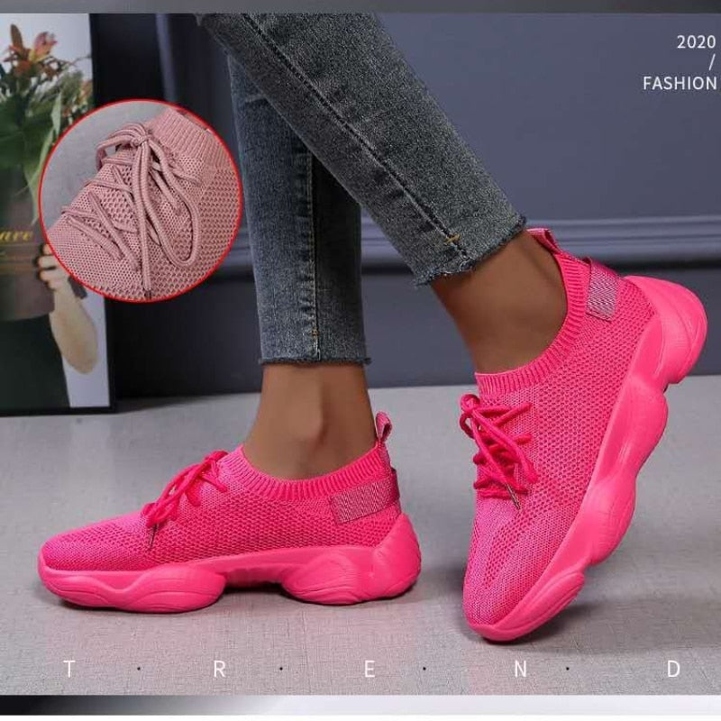 New Women's Sneaker Breathable Knitted Casual Women Socks Shoes Lace up