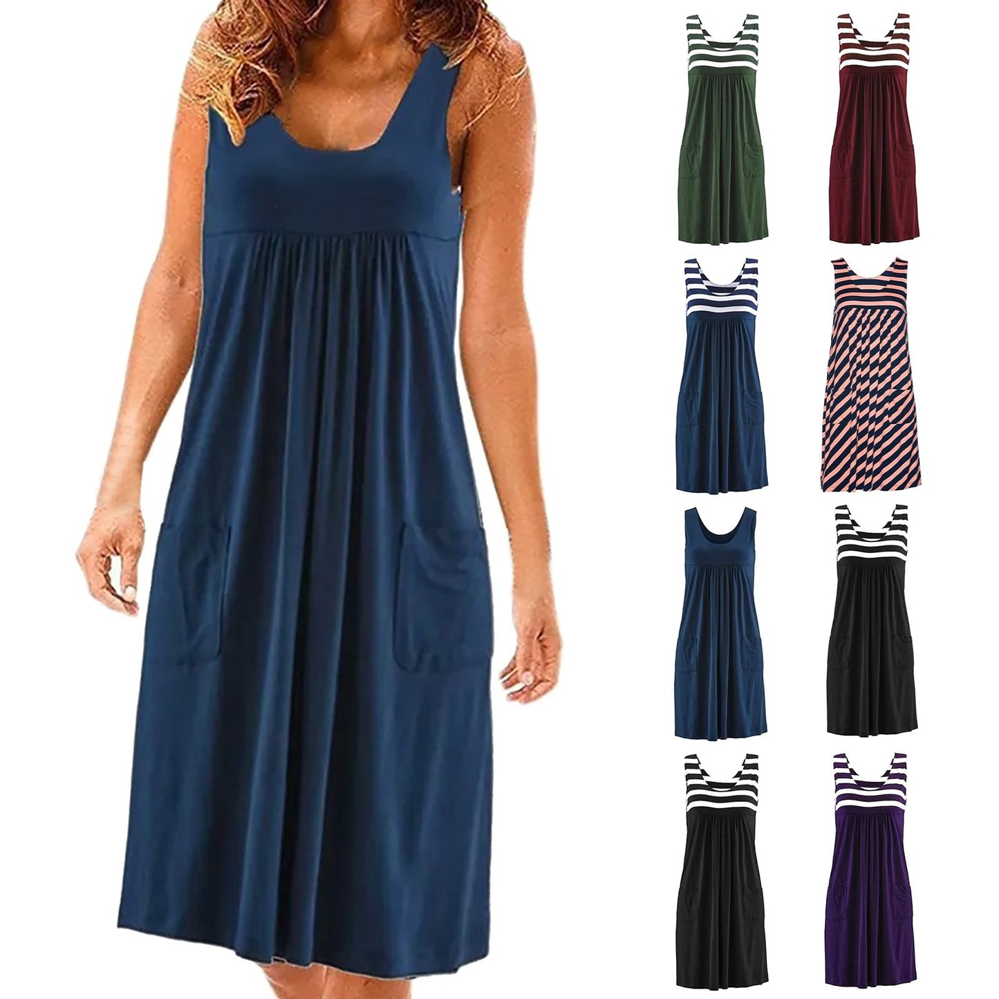 Pleated Sleeveless Casual Loose Sundress