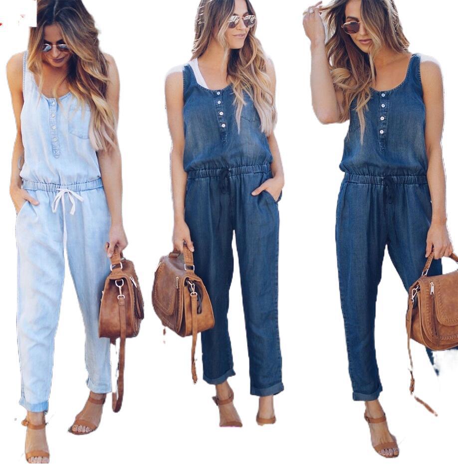 Denim Jumpsuits Straight Pants